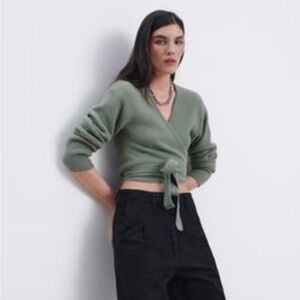Zara Sage Green Knit Wrap Top